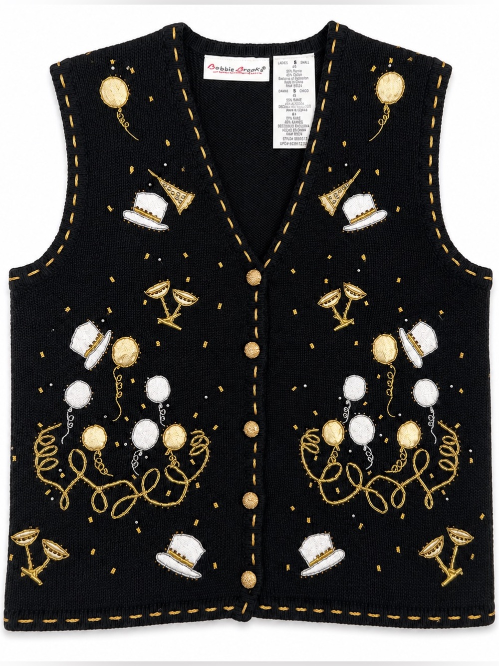 Vintage 90s Bobbie Brooks New Years Eve Beaded Sweater Vest S